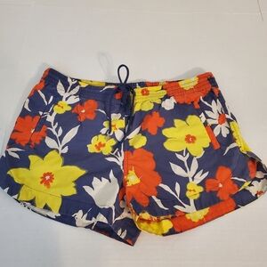J. Crew Floral Pull on Shorts Women Size XS Elastic Waist Band Adjustable Blue